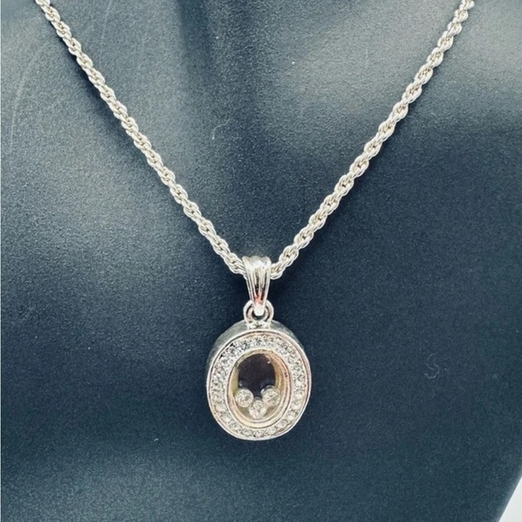 Oval CZ Crystal Pendant Necklace – Dancing Diamond Center Stones - Picture 2 of 11